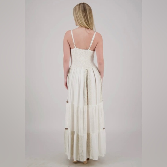 NWT Elegant White and Brown Maxi Dress - Picture 2 of 2